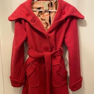 Coat from Anthropology. Pink with tie for waist.